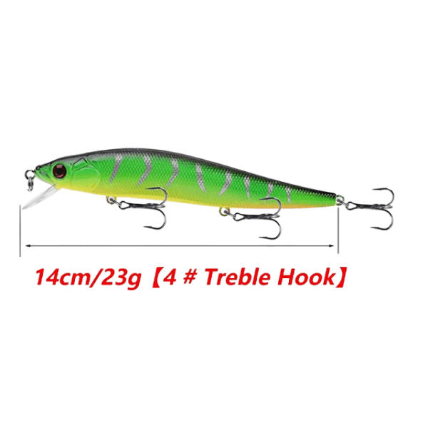 Fishing crankbait minnow lure with triple hooks and internal rattle for pike and bass