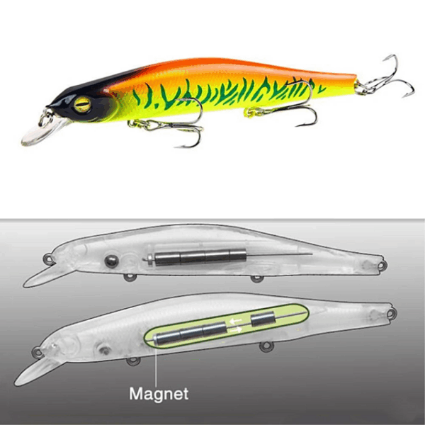 Topwater minnow fishing lure with realistic finish, 12.5cm, plastic construction